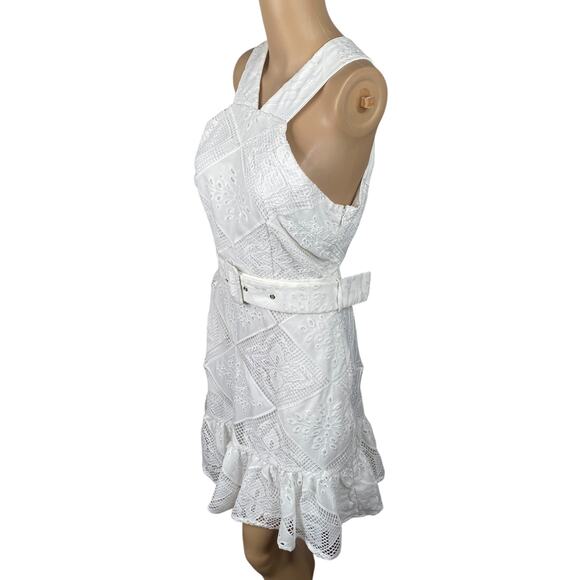 Ciebon Braylee White Eyelet Belted High Neck Dress SZ S - Picture 7 of 11